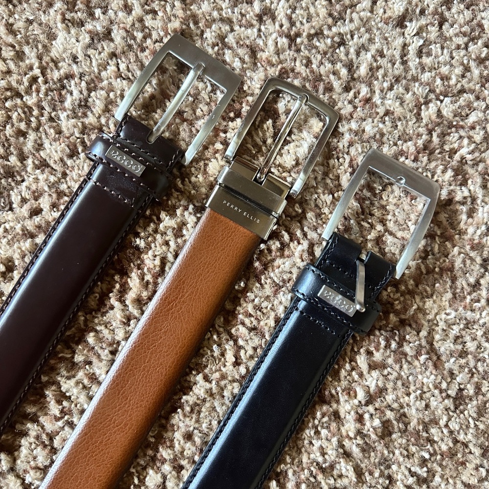 Perry Ellis & Ecco Men's Leather Belt Set - Black, Brown, Tan